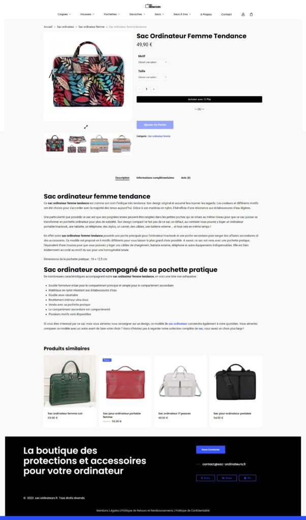 Sac ordinateurs SEO rédaction d'une page produit