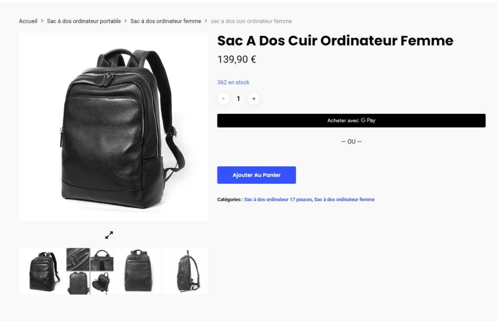 sac ordinateurs ecommerce fiche produit