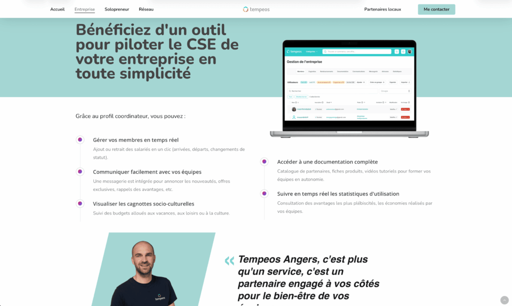 CSE externalisé tempeos page entreprise